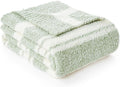 Snuggle Sac Stripe Sage Green Blanket Twin Size, Reversible Super Soft Warm Bed Blankets, Cozy Knit Fuzzy Blanket for Bed,Sofa, Living Room, Stripe Green, 60"x80"