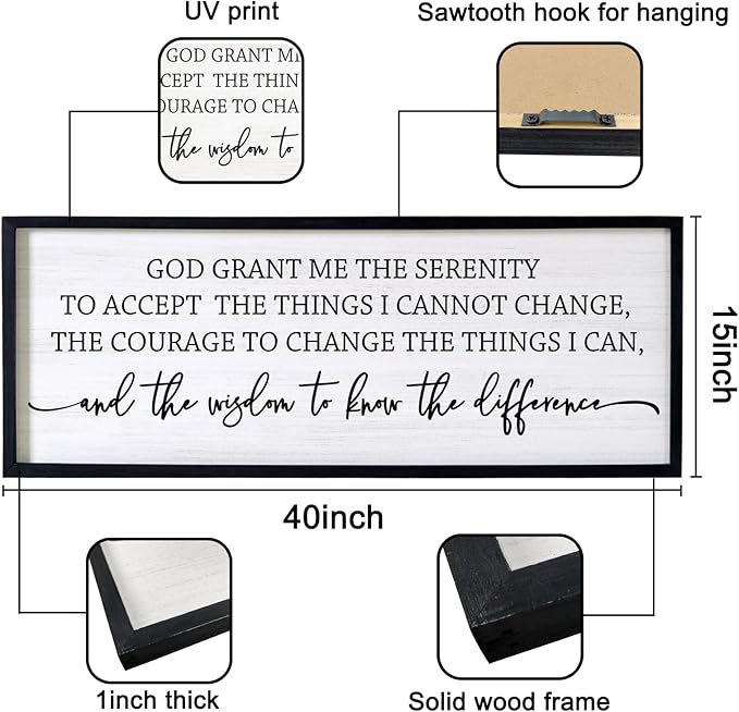 Serenity Prayer Rustic Bible Verse Framed Wall Art, 40''×15'' Positive Religious Christian Saying Sign for God Jesus Christ Prayer, Vintage Horizontal Holy Inspirational Catholic Scripture Decor