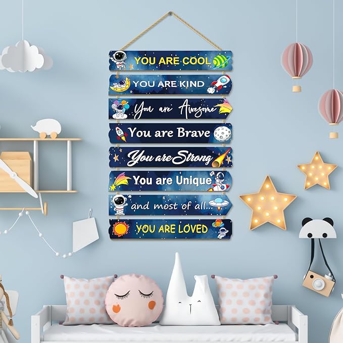 8 PCS Wood Sign Kids Room Decor (Space)