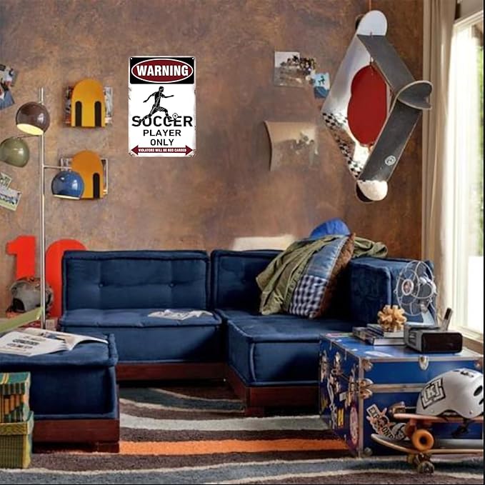 Boys & Girls Soccer Room Decor, Soccer Gifts, Men Bedroom Wall Soccer Sign, Metal Soccer Player Only Signs