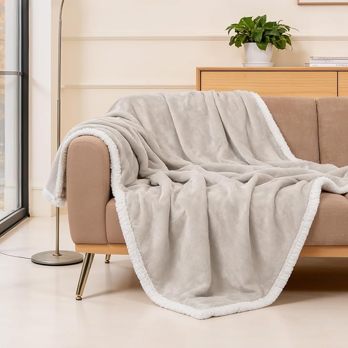 BEAUTEX Sherpa Beige Cream Fleece Throw Blankets, Soft Fluffy Flannel Plush Blanket and Throw, Fuzzy Cozy Cuddle Blankets for Couch Bed Sofa Adults (50" x 60")