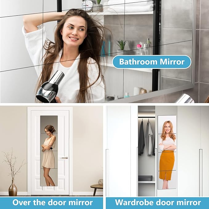 SLDIYWOW Shatterproof Full Body Wall Mirror Tiles, 8PCx12x12 Acrylic Tiles for Bedroom, Baby Kids Playroom, Over The Door Closet Mirror