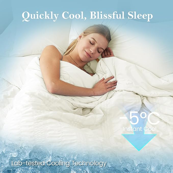 Cozy Bliss Seersucker Cooling Comforter Twin Size, Q-Max>0.45 Reversible Lightweight Cooling Blanket, Breathable Silk Smooth Summer Bedding Quilt for Hot Sleepers Night Sweats Cream White