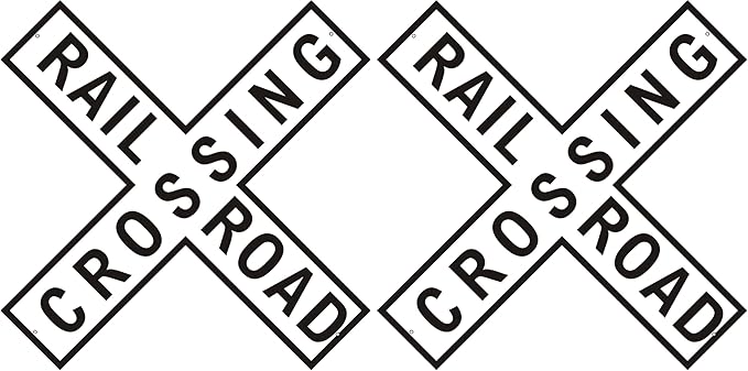 Rogue River Tactical Funny Metal Railroad Crossing XING Tin Sign, 12x12 Inch, Wall Décor (Pack of 2)