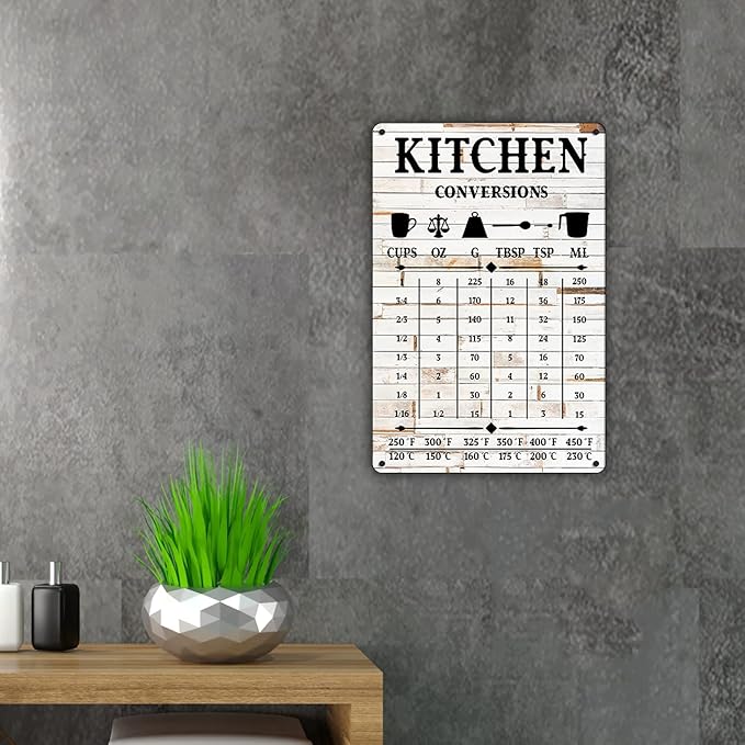 QIONGQI Funny Kitchen Quote Metal Tin Sign Wall Decor, Farmhouse Rustic Kitchen Conversions Sign for Home Decor Gifts(Wooden Style)