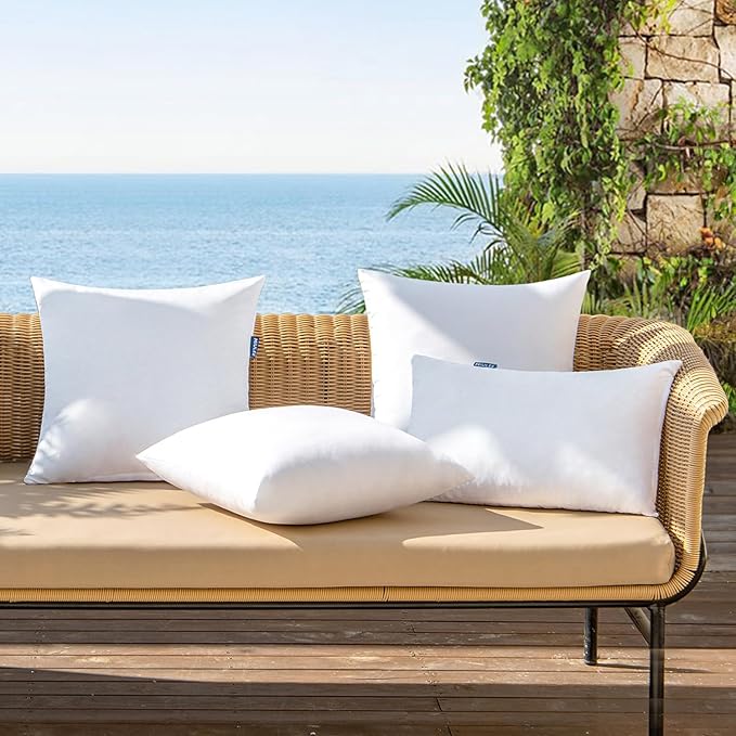 MIULEE Pack of 4 12x20 Outdoor Pillow Inserts, Water-Resistant Throw Pillow Inserts Decorative Premium Rectangle Pillow Stuffer Sham for Porch Swing Couch Sofa Cushion Patio Furniture