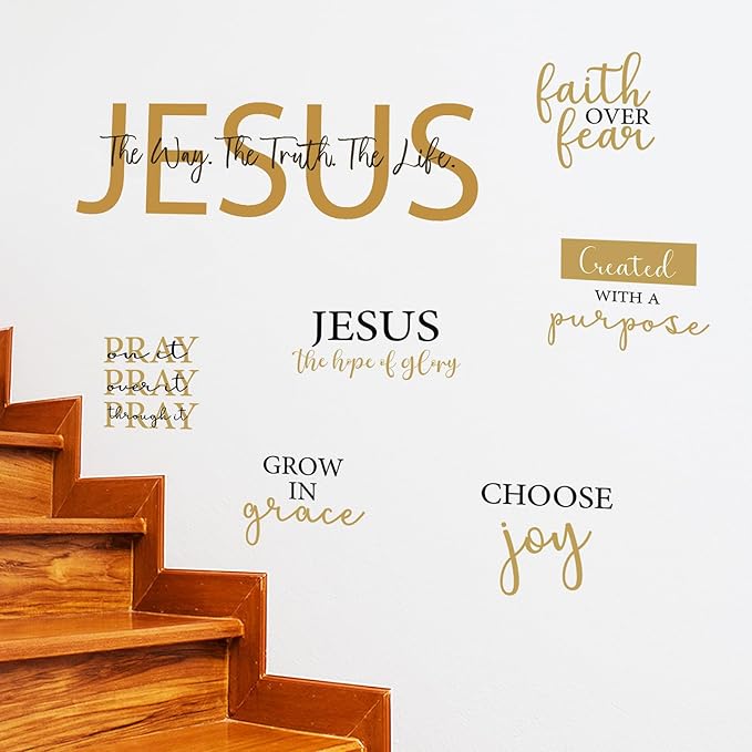BBTO Bible Verse Wall Stickers Inspirational Quote Wall Decals Religious Motivational Scripture Sticker Peel and Stick for Bedroom Living Room Office Bathroom(Faith Over Fear)