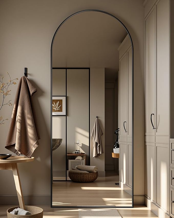 64"x21" Full Length Mirror, Arched Full Body Mirror, Standing Hanging or Leaning Floor Mirror for Bedroom and Living Room, Black