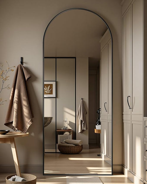 64"x21" Full Length Mirror, Arched Full Body Mirror, Standing Hanging or Leaning Floor Mirror for Bedroom and Living Room, Black