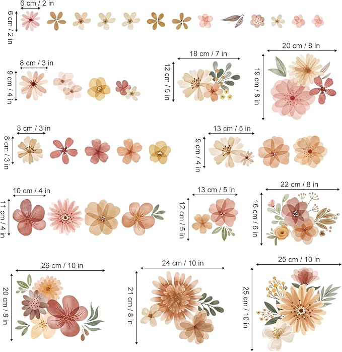 decalmile Boho Daisy Flower Wall Decals Bohemian Retro Watercolor Floral Wall Stickers Baby Nursery Girls Bedroom Living Room Wall Decor