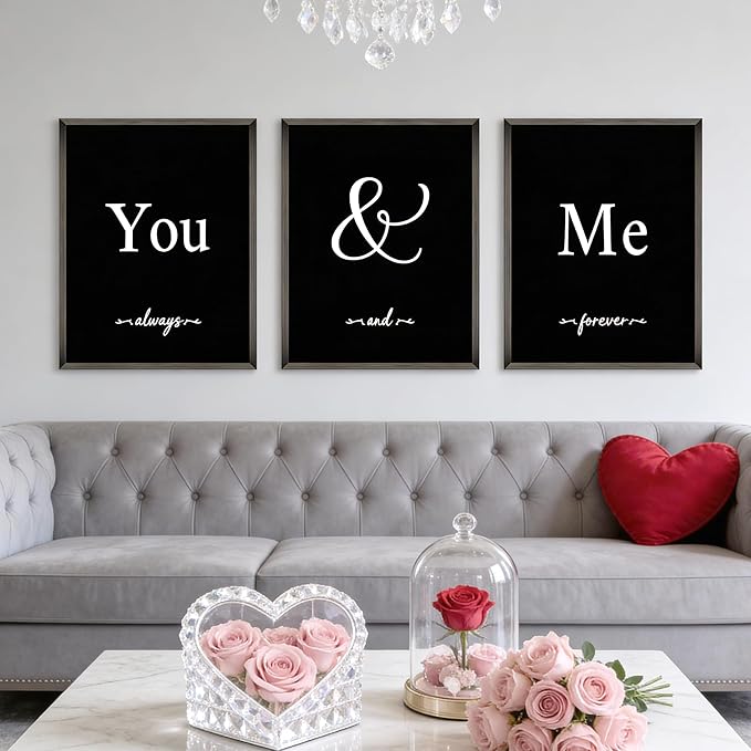 Houmury Set of 3 Framed Wall Decor Farmhouse Wall Art You & Me Always and Forever Vintage Bedroom Wall Decors 12x16 (Black)
