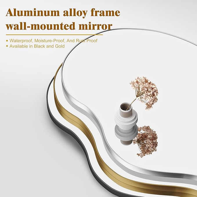 Itrue Black 20×36Inch Asymmetrical Mirror Irregular Wall Mirror,Tempered Glass Bathroom Mirrors for Over Sink,Living Room, Bathroom, Vanity, Entryway, Hallway.