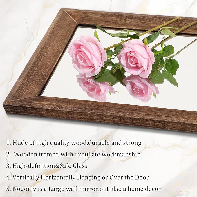 AAZZKANG Hanging Mirror Full Length Vintage Large Mirrors Wooden Framed 71"x30" for Bedroom Living Room Bathroom Entryway Wall Mounted Vertically or Horizontally