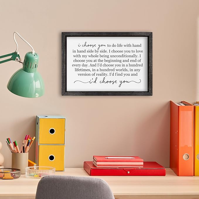 comurdyo I Choose You To Do Life Sign Wall Decor 16"×11" Bedroom Above Bed Art Work Marriage Love Vow Wood Framed Wall Hanging (Black)