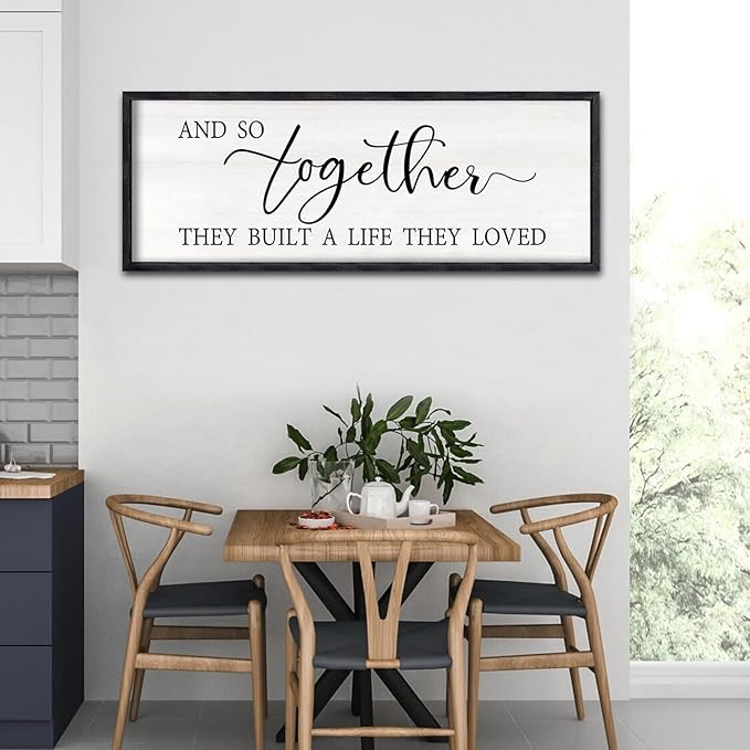 Foutcheou And So Together They Built a Life They Loved Sign: Large Above Bed Wall Decor 32"×12" for Bedroom Over Bed Wall Art Hanging (Black)