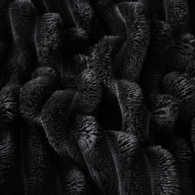 Black Sherpa Fleece Throw Blanket 108”×90” for Couch Sofa Bed,Super Soft Cozy Plush Double Side Thick Flannel Blanket with Striped Design Lightweight for Adults,Woman,Girls