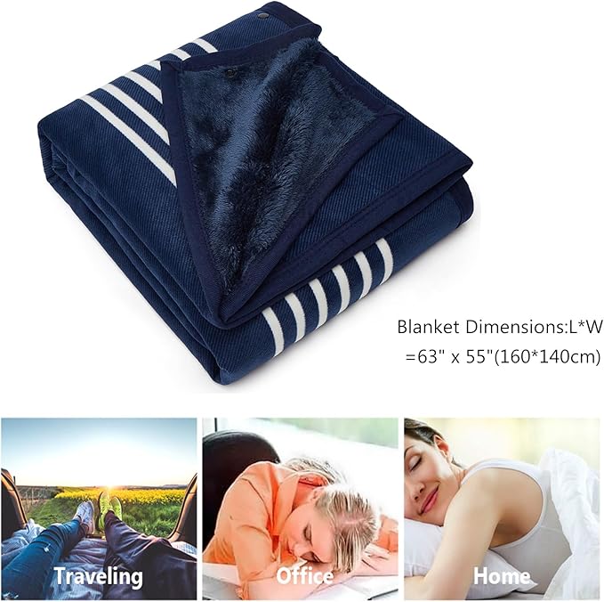 forestfish Fleece Wearable Blanket Plus Size, Comfy Lightweight Lap Blanket Poncho Throw With Buttons, 63“x 55”(Blue)