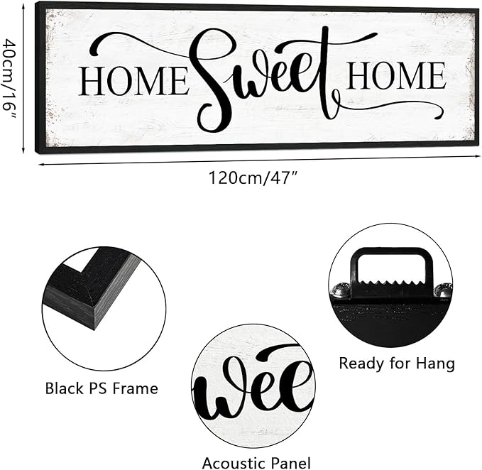 Home Sweet Home Wall Decor Above Bed 16"x48" Framed Large Bedroom Signs Decor for Master Family Room Living Room Dining Room,Modern Farmhouse Ructic Home Sign Behind Couch Wall Decor