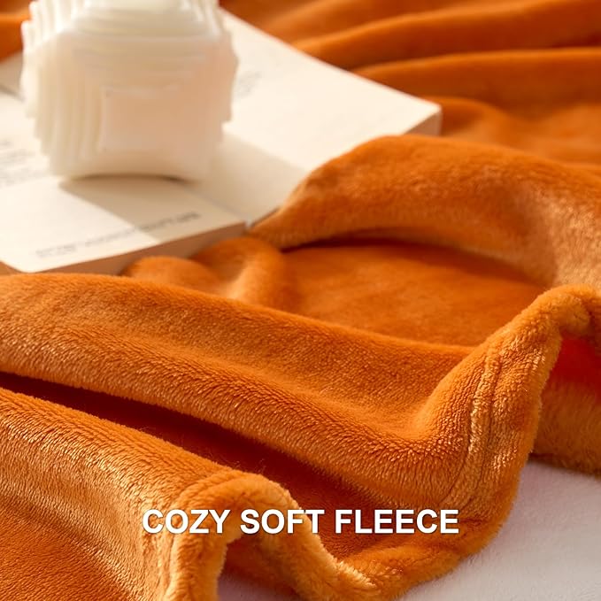 Hansleep Fleece Orange Throw XL Blanket, Super Soft Flannel Fuzzy Plush Cozy Blanket for All Seasons, Orange, Throw XL 50x70 Inches