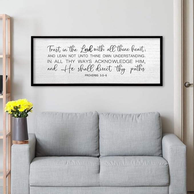 TQianJiang Bible Verse Wall Art Trust in The Lord With All Thine Heart Proverbs 3:5-6 Plaque 32"×12" Christian Scripture Faith Quotes Wall Decor Large Christ Prayerm for Living Room (Black)