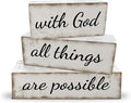 3 Pcs Farmhouse Christian Table Decoration Religious Tiered Tray Decor Rustic Bible Verse Tabletop Centerpiece with God All Things Are Possible Wooden Block Sign for Home Desk Shelf Mantle