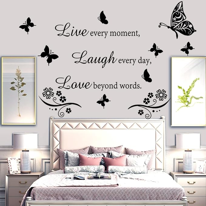 Wall Decal Quote Live Every Moment Laugh Every Day Love Beyond Words Wall Sticker Motivational Wall Decals Family Inspirational Wall Stickers for Bedroom Living Room Window Decor Home Decor.