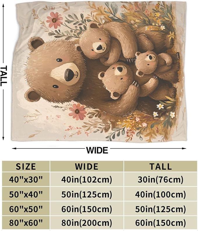 Bear Gifts: Warm Cozy Cute Bears Soft Lightweight Fleece Plush Fuzzy Blanket for Girls Women Kids Adults Bed Decor - 40"X50"
