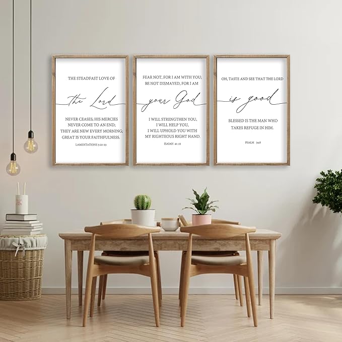 The Lord Your God Is Good Bible Verses Wall Art Decor Set of 3 11"x16" Bedroom Above Bed Inspirational Christian Scripture Wood Framed Sign Rustic Home Living Room Office Wall Hang (Wood)