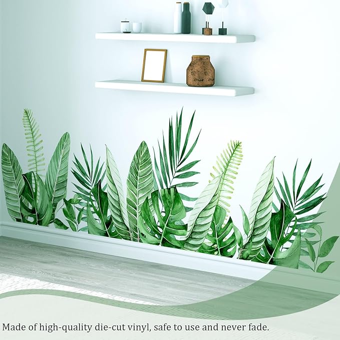 Hanging Plants Leaves Wall Decals Peel and Stick, Large Floral Flowers Wall Stickers, Removable Vine Home Decor Art for Bedroom Living Room Classroom Office