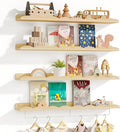 Fixwal Nursery Shelves, 24 Inch Floating Bookshelves for Wall Set of 4, Scalloped Wall Book Shelves with Towel Rack for Kids, Toddler Room, Baby Room, Nursery Decor and Storage(Natural Wood)