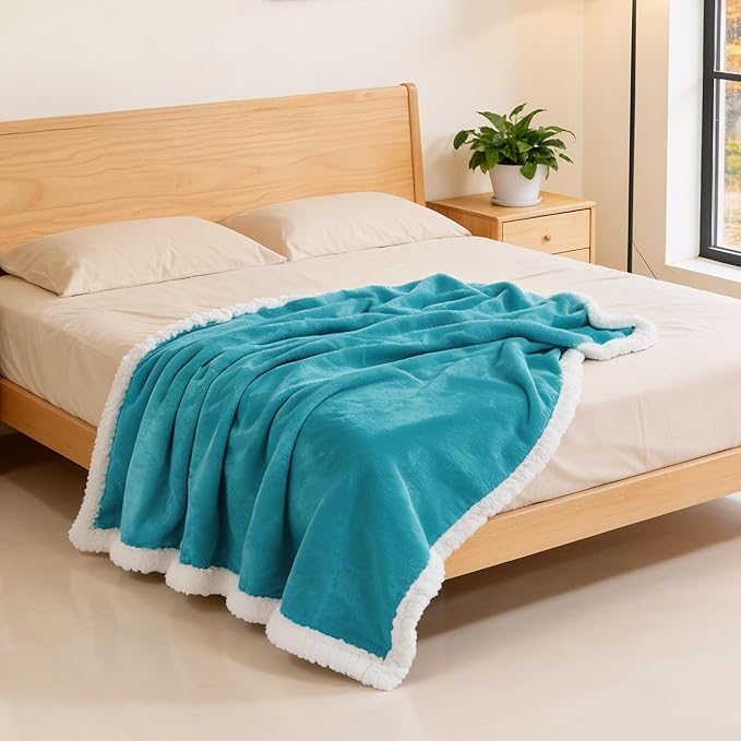 BEAUTEX Sherpa Fleece Throw Blankets, Soft Fluffy Flannel Plush Blanket and Throw, Fuzzy Cozy Cuddle Blankets for Couch Bed Sofa Adults (50" x 60", Harbor Blue)