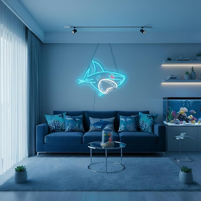 Shark LED Neon Sign, Dimmable USB Powered Wall Night Light for Bedroom, Game Room, Man Cave, Shark Wall Decor, Birthday Christmas Gift for Boys and Men, 15 x 11.5 inch