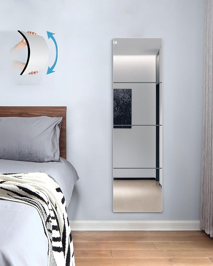 Shatterproof Full Length Mirror Tiles for Wall,Body Mirror for Kids,4Pcs 16"x16",Frameless Plexiglass Acrylic Plastic,Unbreakable Acrylic Non Glass Self Adhesive Wall Mounted for Home,Bathroom,Door