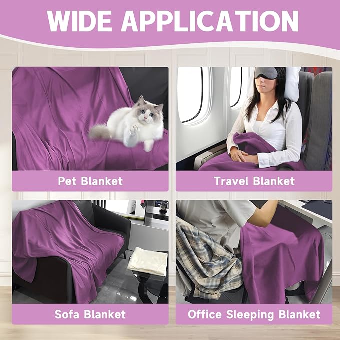 12PCS Fleece Throw Blankets Bulk 60 x 50 in Soft Blankets Fabric Warm Lightweight Wool Blanket Cozy Coverlet for Beds Sofas Home for All Seasons (12, Purple, 50"x60")