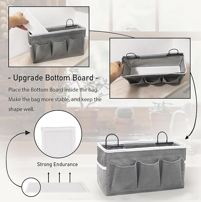 2pcs 3-pockets Large Wall Hanging Organizer Bag, Linen Fabric Door Hanging Storage Baskets with Pockets, Waterproof Bin for Kitchen, Bedroom, Office, RV Camper (Khaki-2pcs)