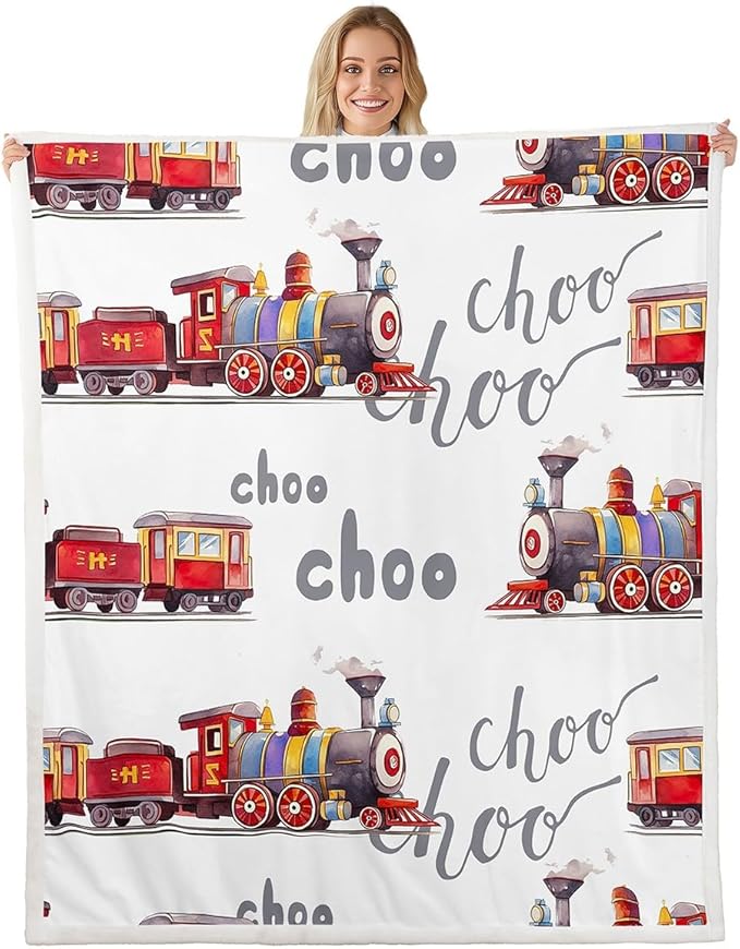 Erosebridal Train Plush Blanket Throw Equipment Trucks Fleece Bed Blanket Construction Vehicle Tractor Sherpa Blanket for Kids Boys Bedroom Decor Cartoon Watercolor Fuzzy Blanket Sofa Decor 40"x50"