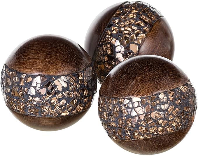 Creative Scents Schonwerk Brown Walnut Decorative Orbs for Bowls and Vase Fillers (Set of 3) Resin Sphere Balls for Living, Dining Room, Coffee Table Centerpiece Home Decor - Great Gift Idea