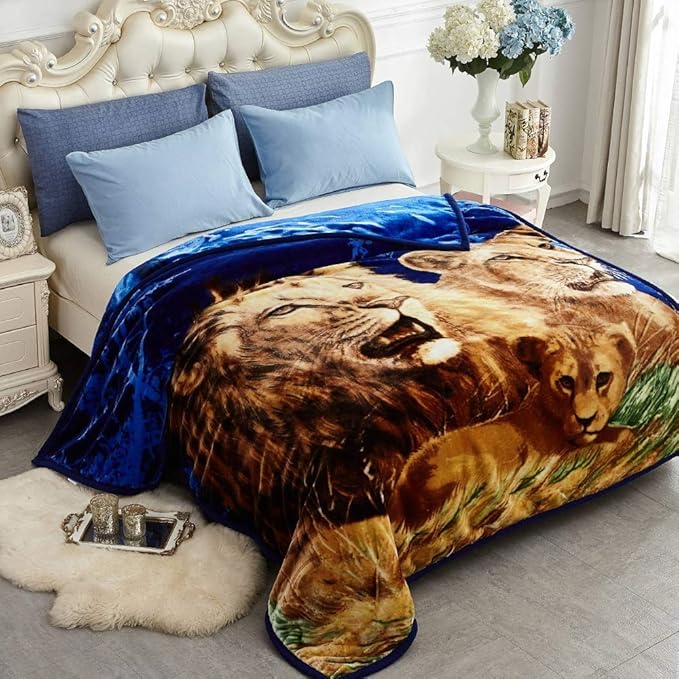 JYK Soft Fleece Bed Blanket King Size Dolphin/Lion - 520GSM Fuzzy Cozy Luxury Warm Blanket Microfiber, 2 Ply Reversible A&B Pattern Room Home Decor Christmas Decorations, 83" x 91 inches, 5.7 LB