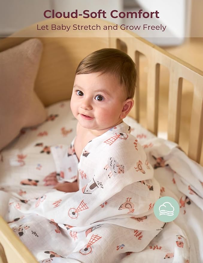 Momcozy Muslin Swaddle Blankets, 4-Pack Breathable and Skin-Friendly Receiving Blankets, Swaddle Blanket Shower Gifts & Baby Registry Essentials, Large 47"x47", Little Homestead