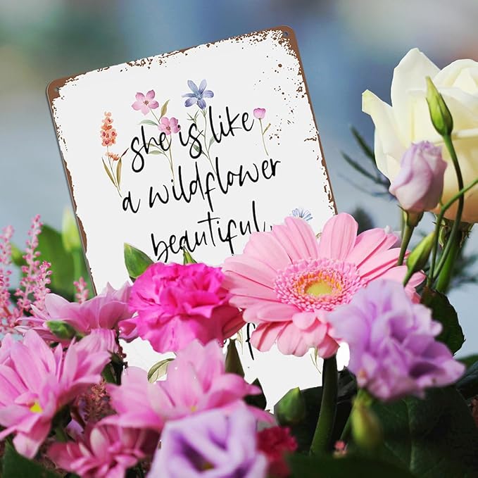 Wildflower Decor Vintage Party Decor Funny Tin Sign For Birthday Party Wildflower Baby Shower Decorations Outdoor Metal Wall Art Garage Metal Sign She Is Like A Wildflower Beautiful Fierce And Free