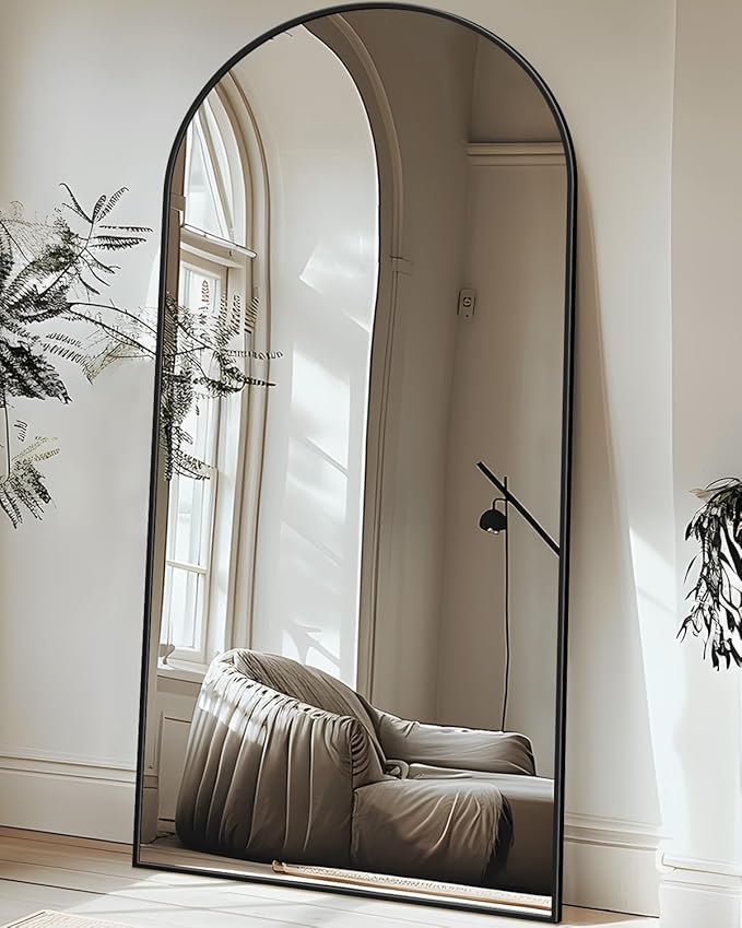 Antok Full Length Mirror, 76"x34" Floor Mirror with Stand, Hanging Mounted Mirrors for Bedroom, Living Room, Cloakroom, Dining Room, Black, Arched