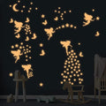 Glow in The Dark Fairy Wall Decals, Luminous Fairies Stars Wall Stickers for Ceiling, Peel and Stick Butterfly Decoration for Kids Room, Pink