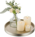 Hanobe Candle Plate Holder Tray: Champagne Gold Round Wood Candle Plate Decorative Centerpiece Small Tealight Pillar Trays for Living Room Dining Coffee Table Home Decor