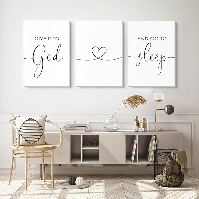 Pennclys Give It to God and Go to Sleep Sign Canvas Wall Art Above Bed Wall Decor for Bedroom Bible Verse Prints Farmhouse Bedroom Pictures Artwork for over the Bed 16x24x3 Inch Ready to Hang