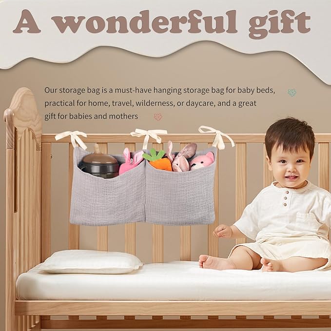 Dormitory Bed-Bunk Organizing Bag Nappy-bags Organizer Bedside Hanging Bags Milk Bottle Bib-Storage Bag Crib Organizer Bag Baby Nappy-Bag cotton (Light green)