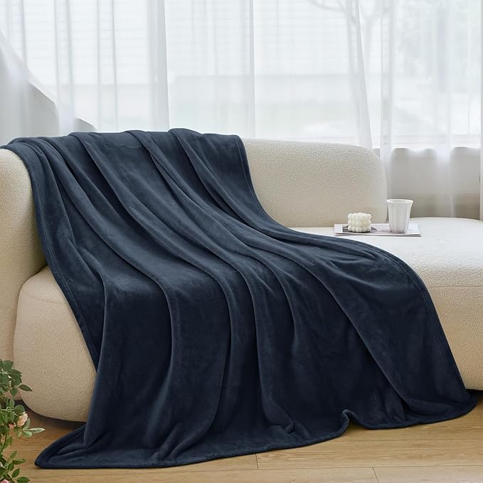 King Flannel Fleece Blanket - Warm, Plush, Lightweight for Women, Fuzzy Soft for Bed, Sofa, Couch, Chair, Travel, Camping, 108" X 90", Navy Blue