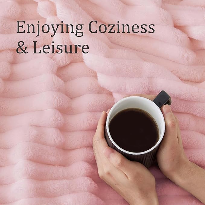 BEDELITE Blankets Queen Size for Bed, 300GSM Soft & Warm Fleece Blanket, Decorative and Giftable Striped Pink Blankets for Women, Men, 90"x90"