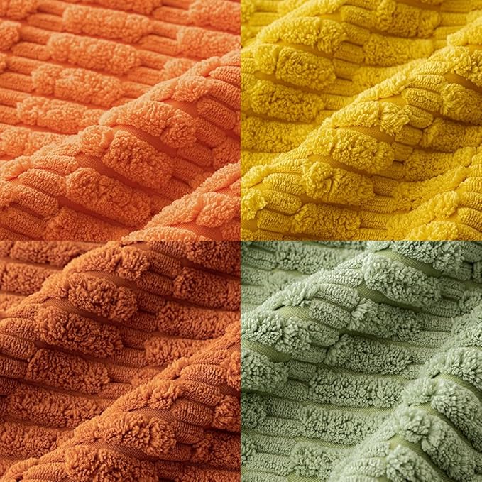 MIULEE Pack of 4 Summer Western Boho Corduroy Decorative Throw Pillow Covers 20x20 Inch Modern Accent Soft Striped Pillow Covers Home Decor for Sofa Living Room Couch Bed Orange Green