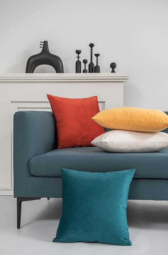 DEZENE Euro Sham Covers 24x24 Teal: Pack of 2 Cozy Soft Velvet Square Modern Luxury Decorative Throw Pillow Cases for Sofa Couch Living Room Bed Home Decor