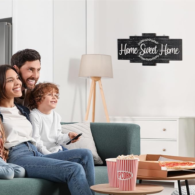 Jetec Home Sweet Home Sign, Rustic Wood Room Wall Decor, Farmhouse Plaque Wall Hanging Wooden Sign for Bedroom, Living Room, Wedding Decor(Black)